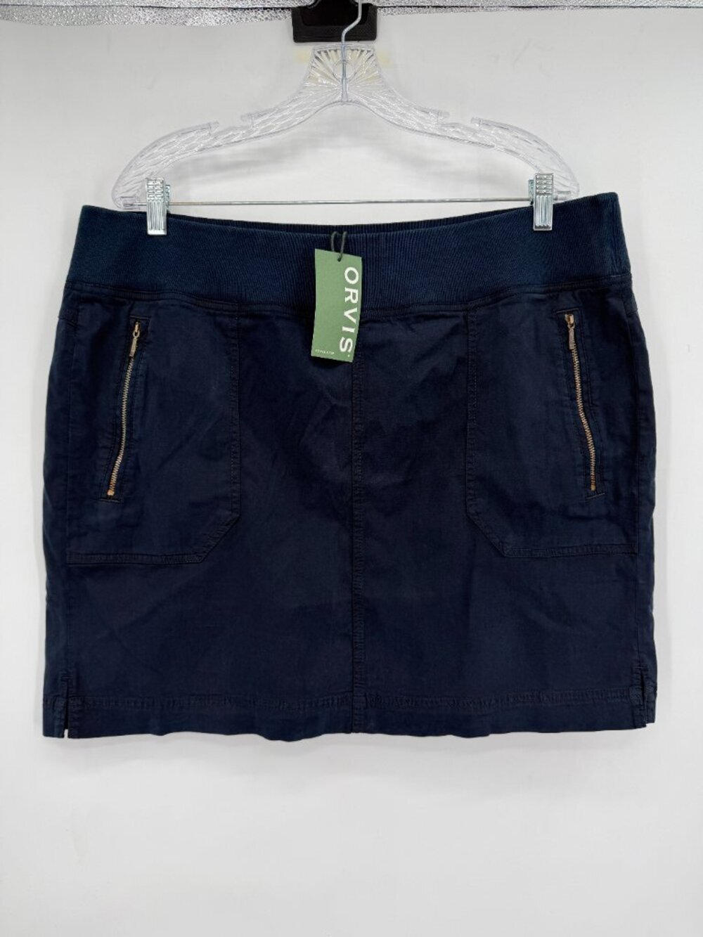 Orvis Plus Women's NWT Navy Tencel Blend Zip Pocket Pull-On Skirt Coastal 18